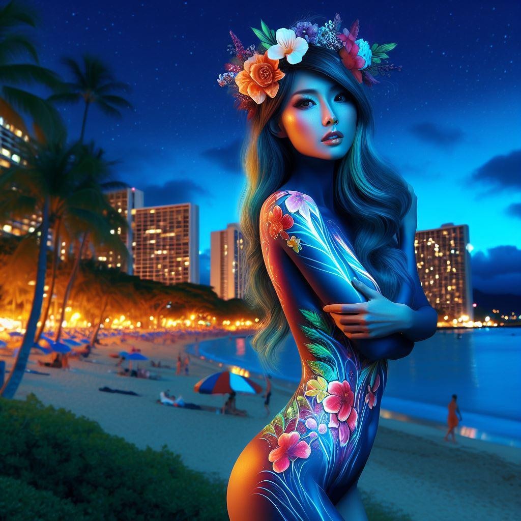 ワイキキビーチでボディペイント2