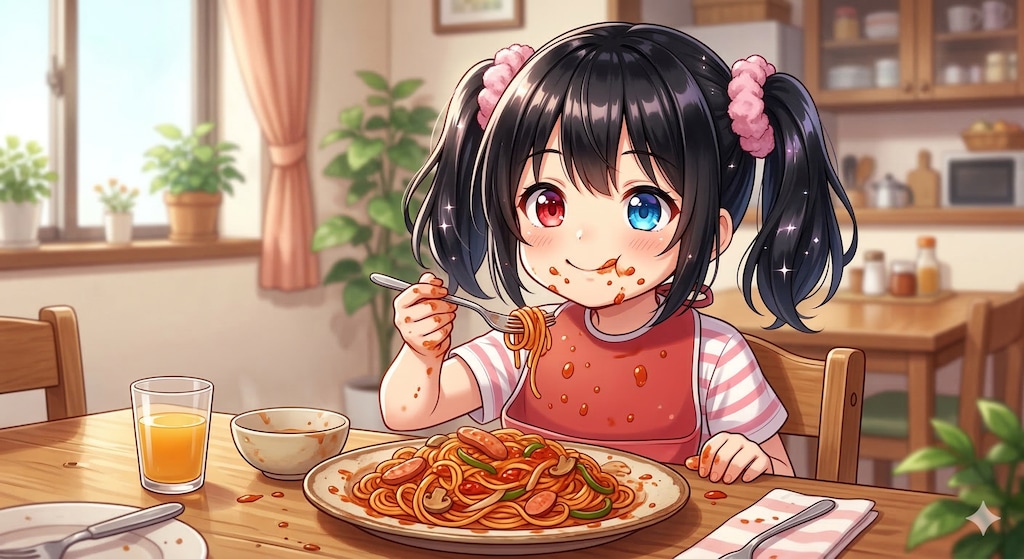 今日のお昼はナポリタンです(￣∇￣)