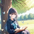 蝶の舞う芝生の広場の木陰で読書を楽しむUNICORNさん 2枚目
