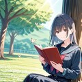 蝶の舞う芝生の広場の木陰で読書を楽しむUNICORNさん 3枚目