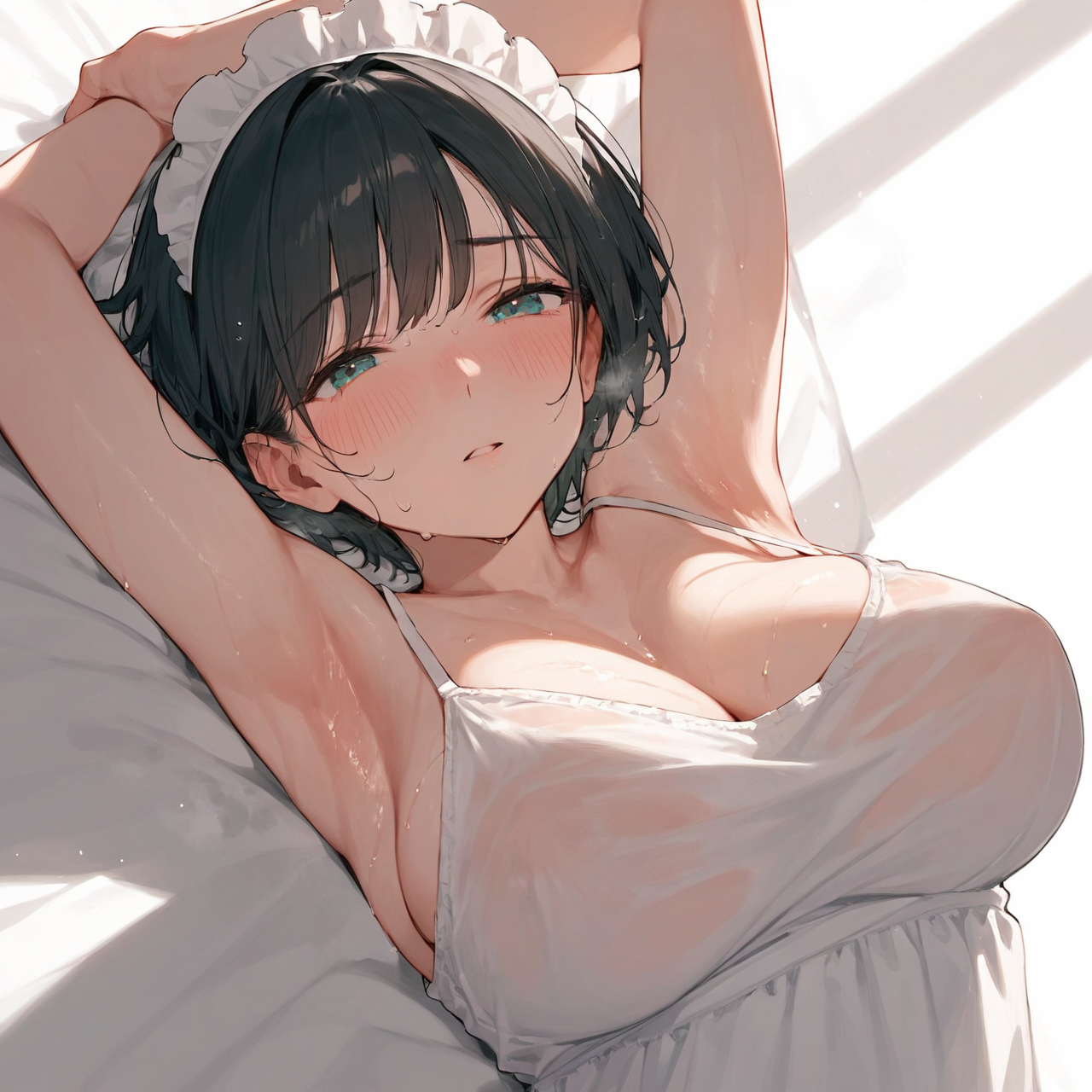 夏に汗ばむメイドさん