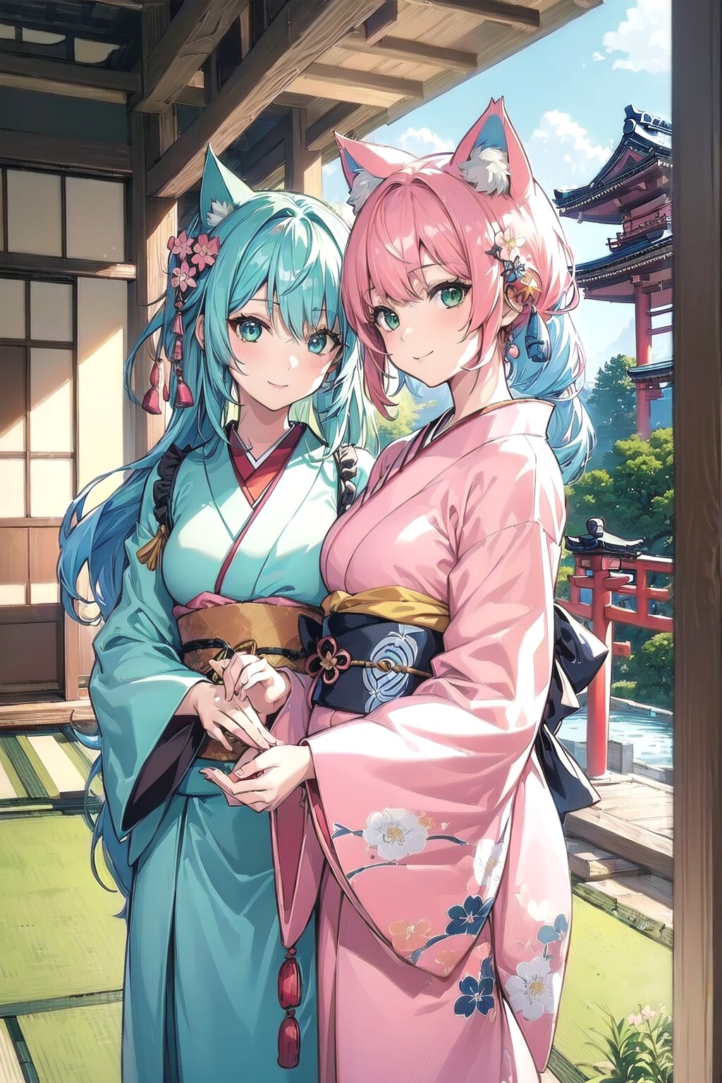 着物の猫耳姉妹🐱👘🐱✨