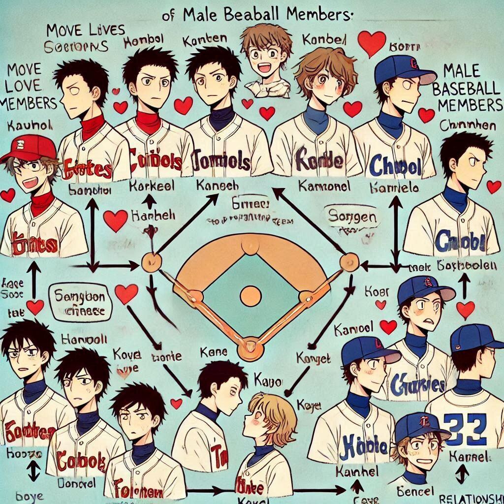 男子野球部員の恋愛模様　相関図で
