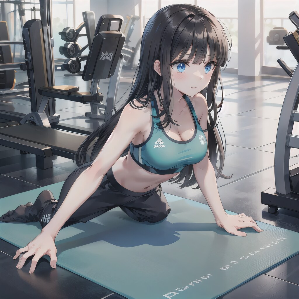 黒髪ロングで筋トレの少女１８