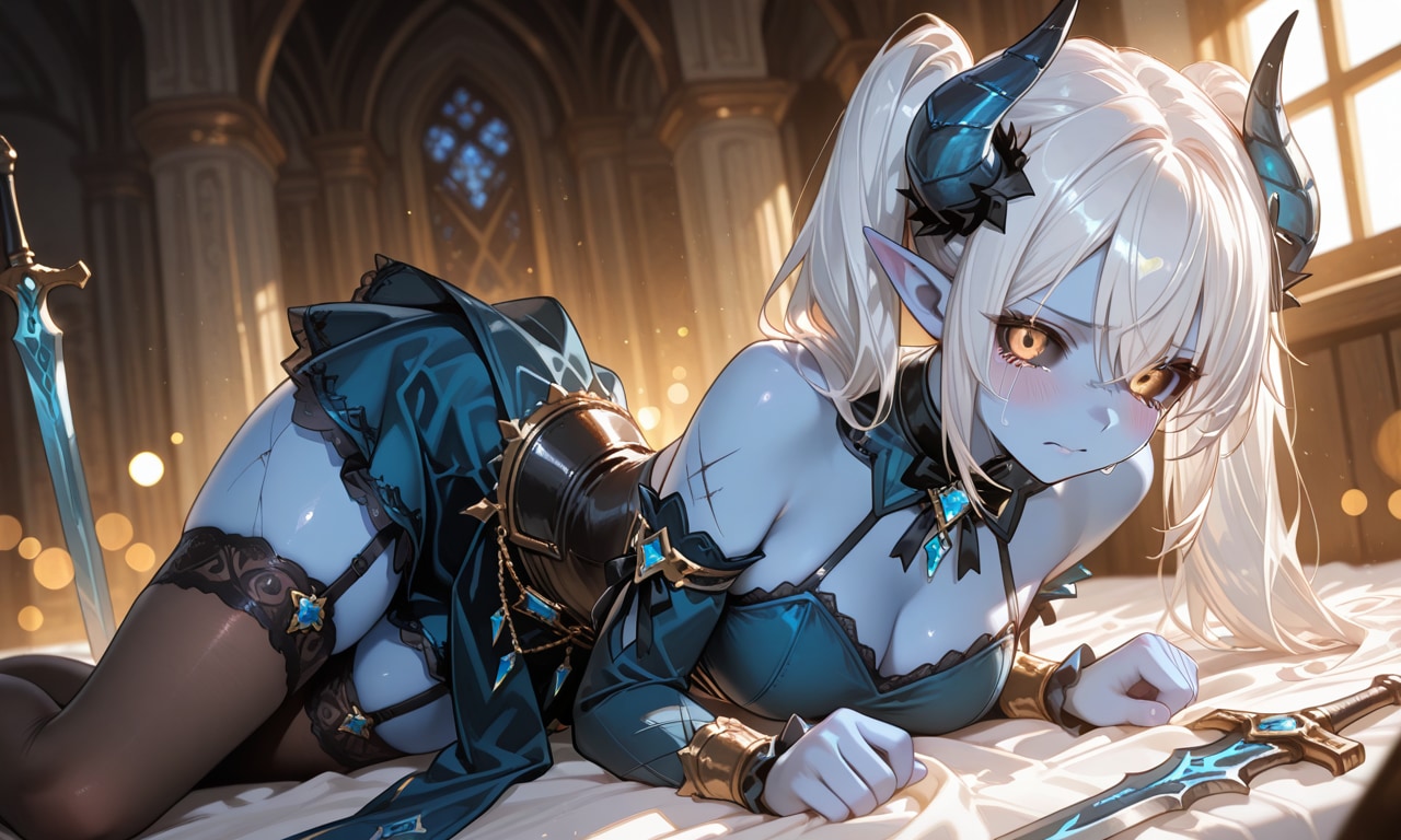 敗北してしまった魔族の女の子
