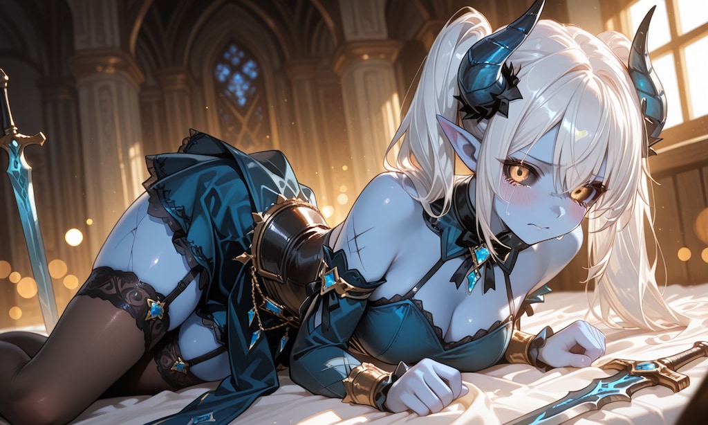 敗北してしまった魔族の女の子