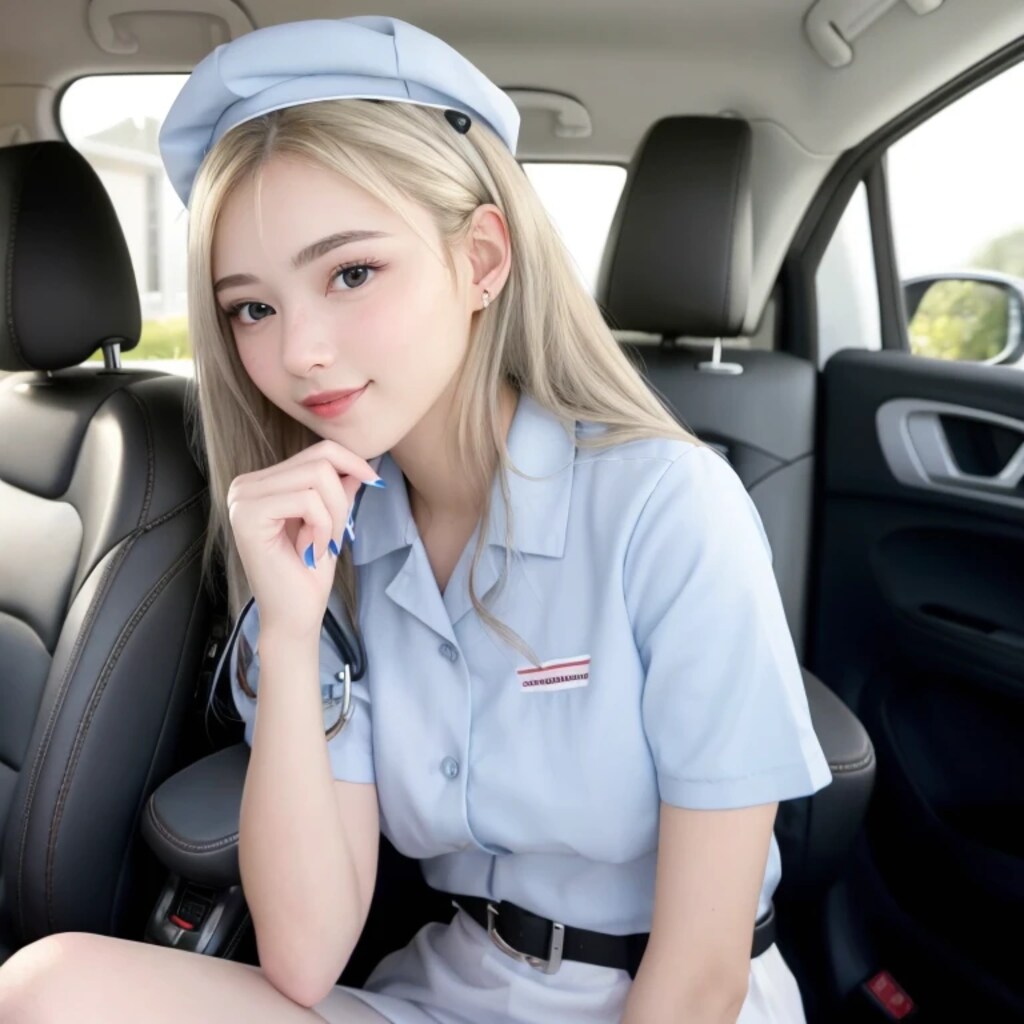 茶髪ロングで車内の美女