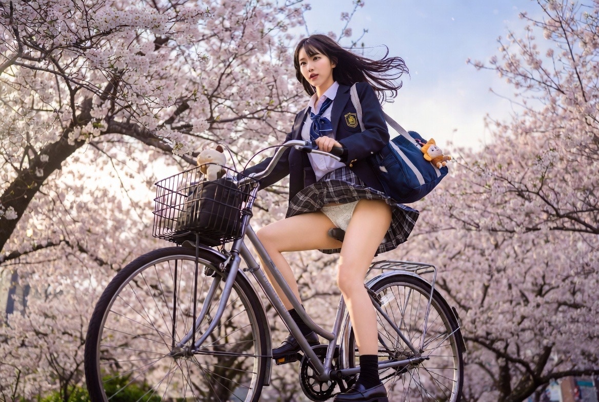 自転車パンチラJK