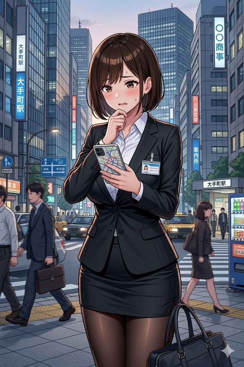 オフィス街で道に迷うアキちゃん | の人気AIイラスト・グラビア