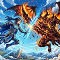 蒼穹で最終決戦に至る紺碧の勇者と赫灼の魔王 2枚目