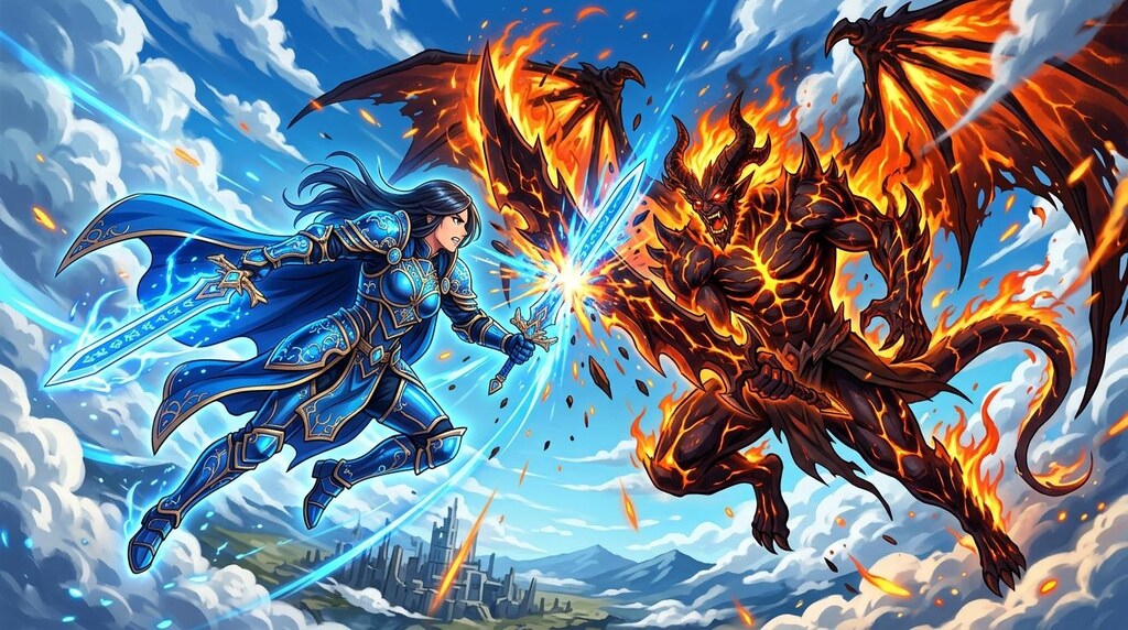 蒼穹で最終決戦に至る紺碧の勇者と赫灼の魔王