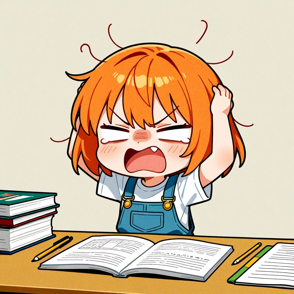 夏休みの宿題に追われる白目ちゃん