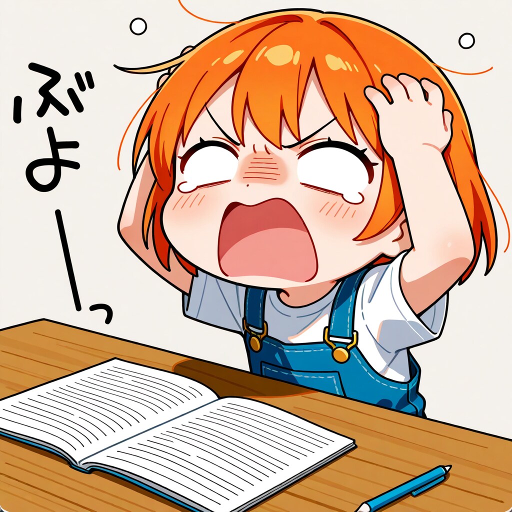 夏休みの宿題に追われる白目ちゃん