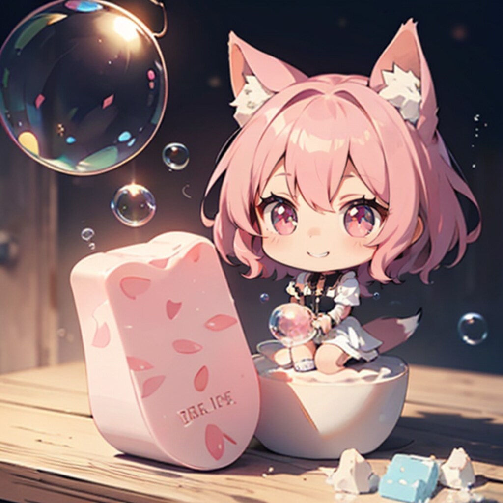 石鹸でシャボン玉を作るきつねっこ