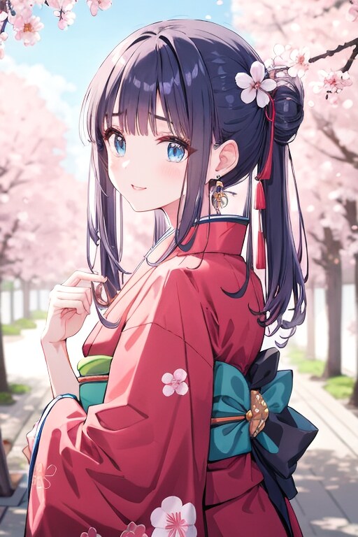 和装女子　花見