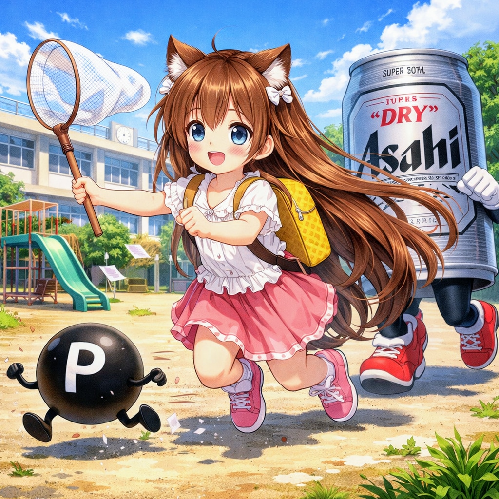 逃げる点Pを追いかける小さな女の子