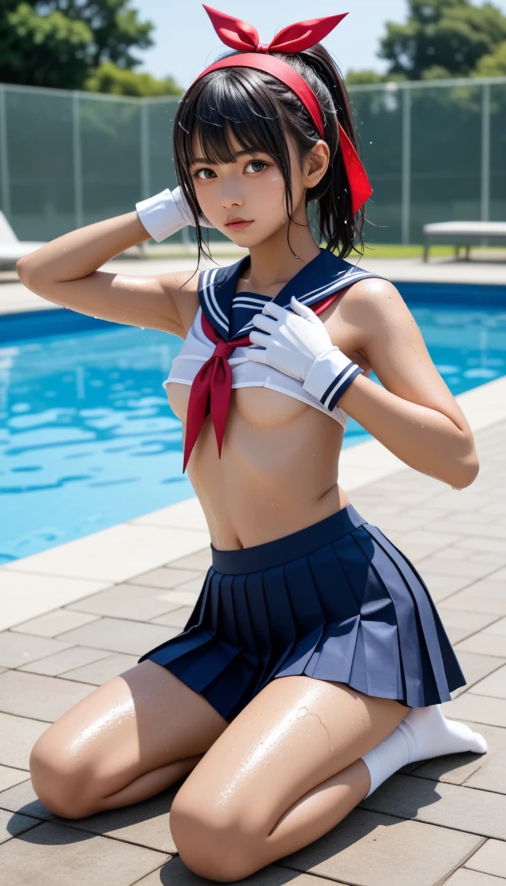 【画像あり】たくし上げセーラーからのぞく『下乳の張り』がガチでレベチすぎるｗｗｗ 「健康美ボディに語彙力を破壊される」「 濡れセーラーと肉感のコンボ」とネット騒然ｗ