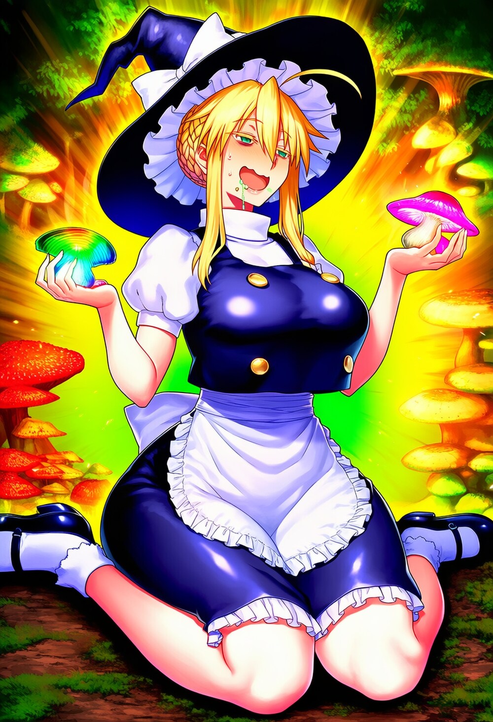 虹色発光きのこ食べるドレス＆着物コスプレ乳上人妻