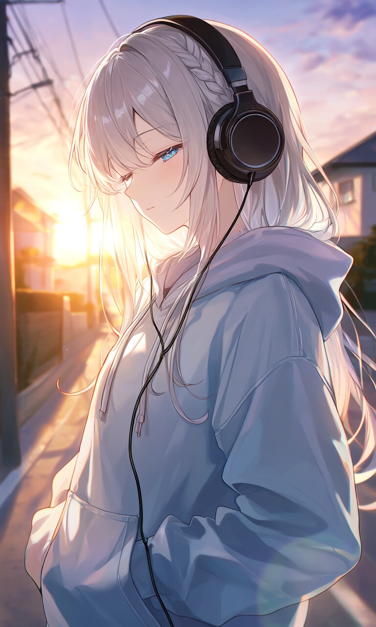 夕景、音楽を聴く少女② | の人気AIイラスト・グラビア