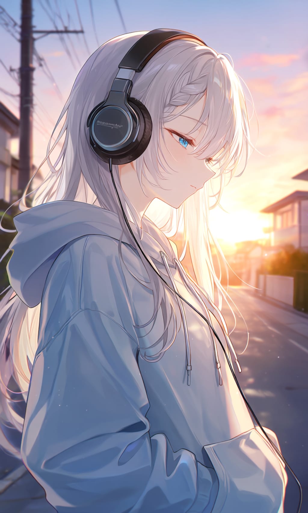 夕景、音楽を聴く少女②