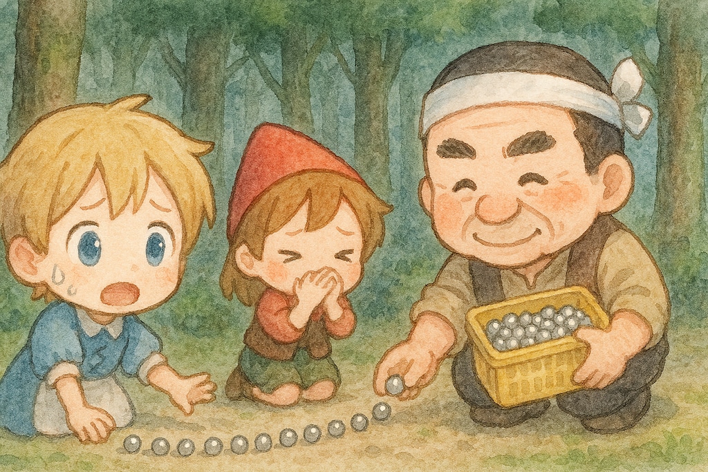 グリム童話：鳥対策にパンくずをパチンコ玉に変えたが日本から来たおじさんに根こそぎ拾われるヘンゼルとグレーテル