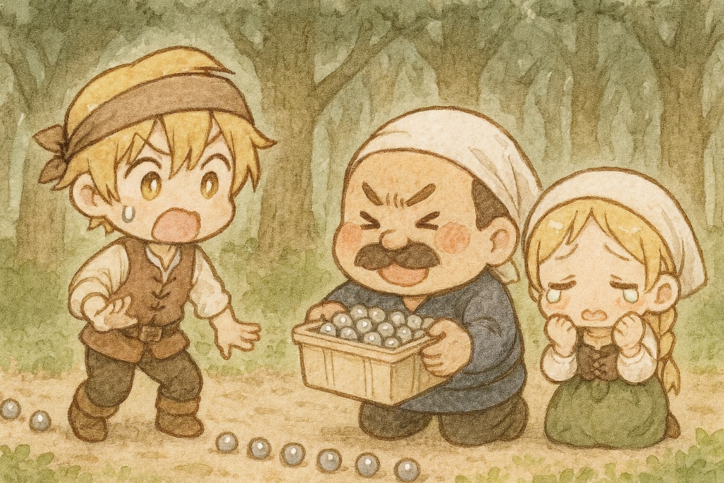 グリム童話：鳥対策にパンくずをパチンコ玉に変えたが日本から来たおじさんに根こそぎ拾われるヘンゼルとグレーテル