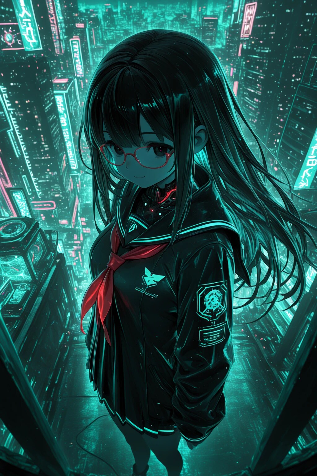 黒髪メガネのサイバーパンク | の人気AIイラスト・グラビア