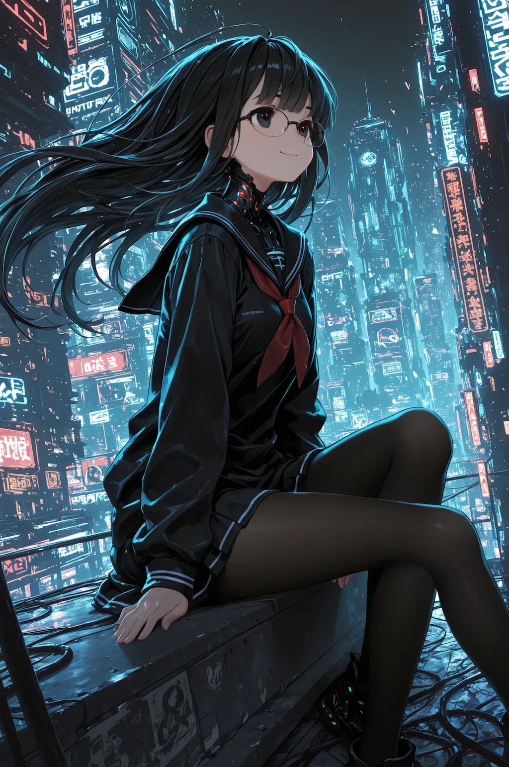 黒髪メガネのサイバーパンク