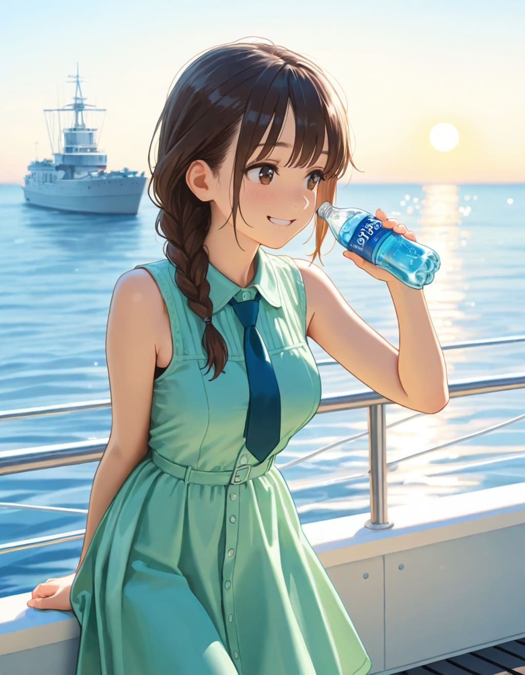 船の上でソーダを飲む