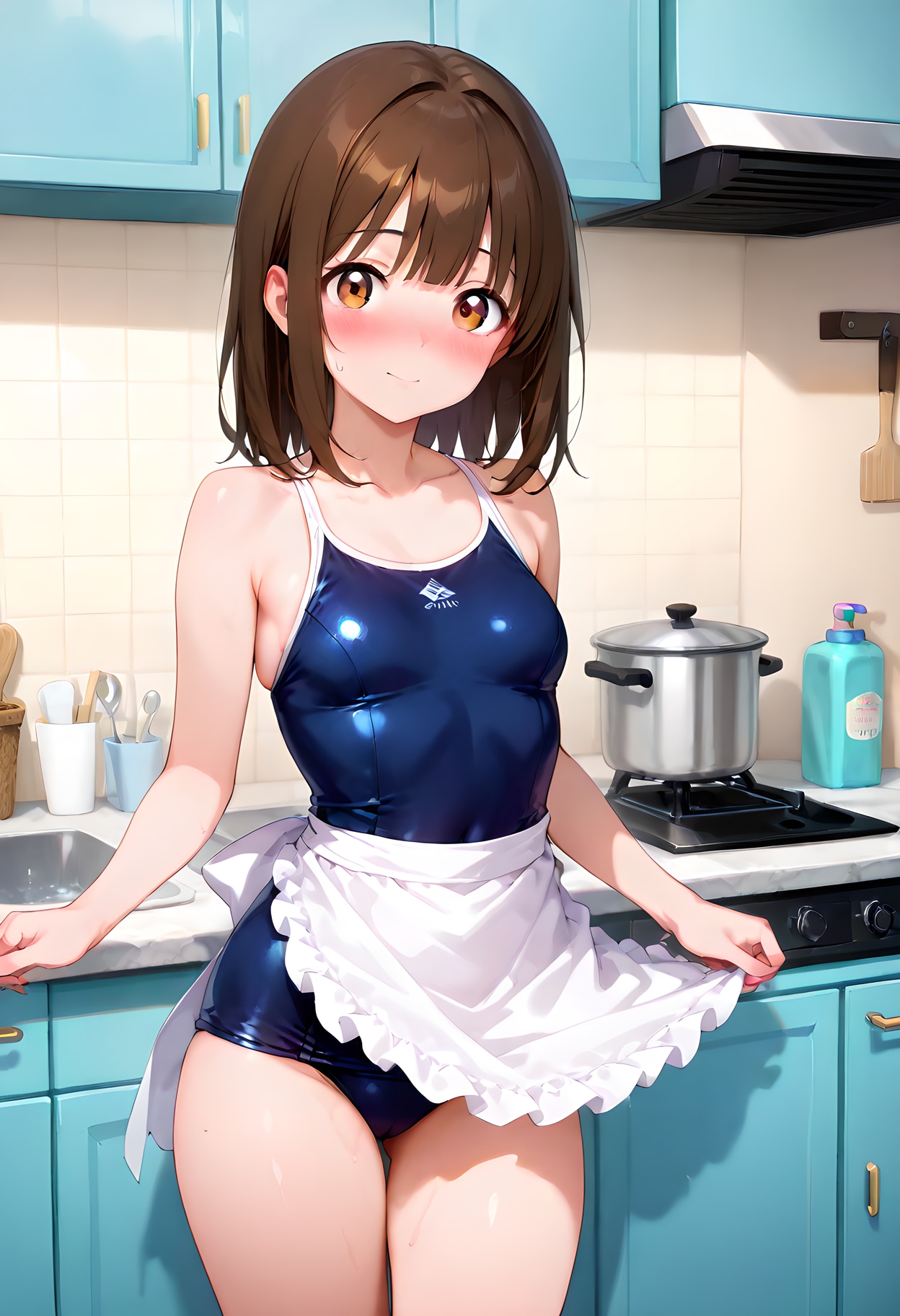 スク水でエプロン