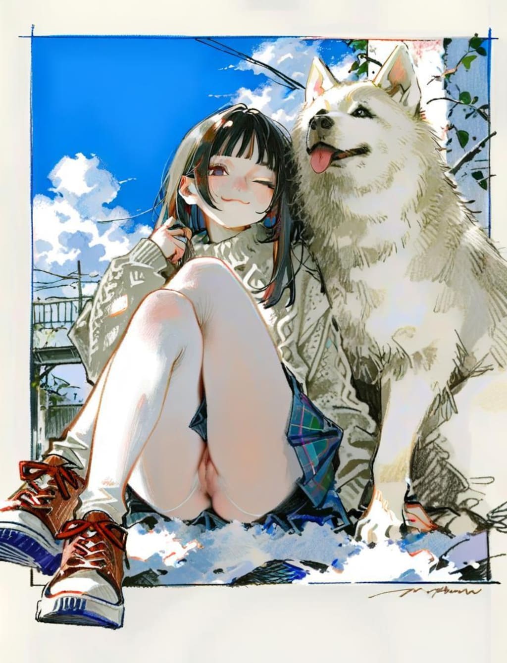 Spellai Sketch of DOG & GIRL