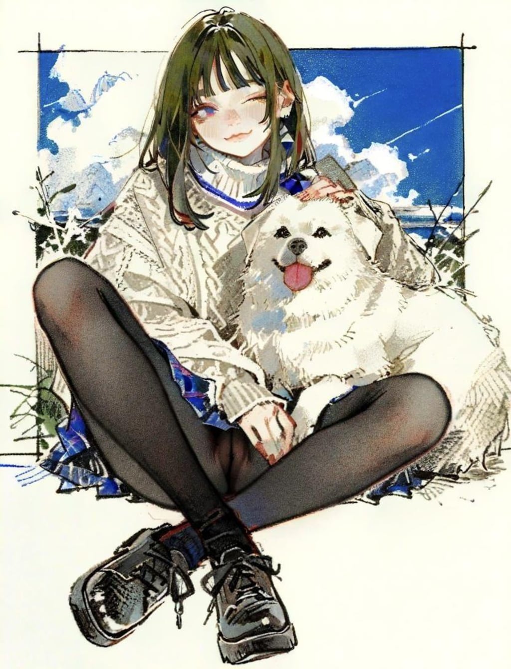 Spellai Sketch of DOG & GIRL