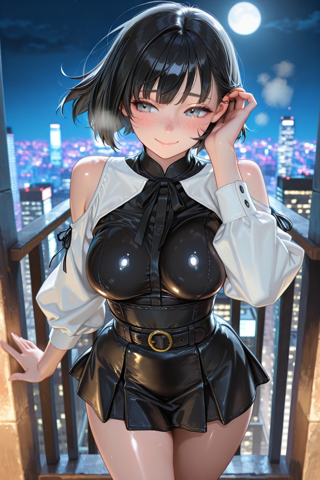 夜景を見るそばかすボブちゃん