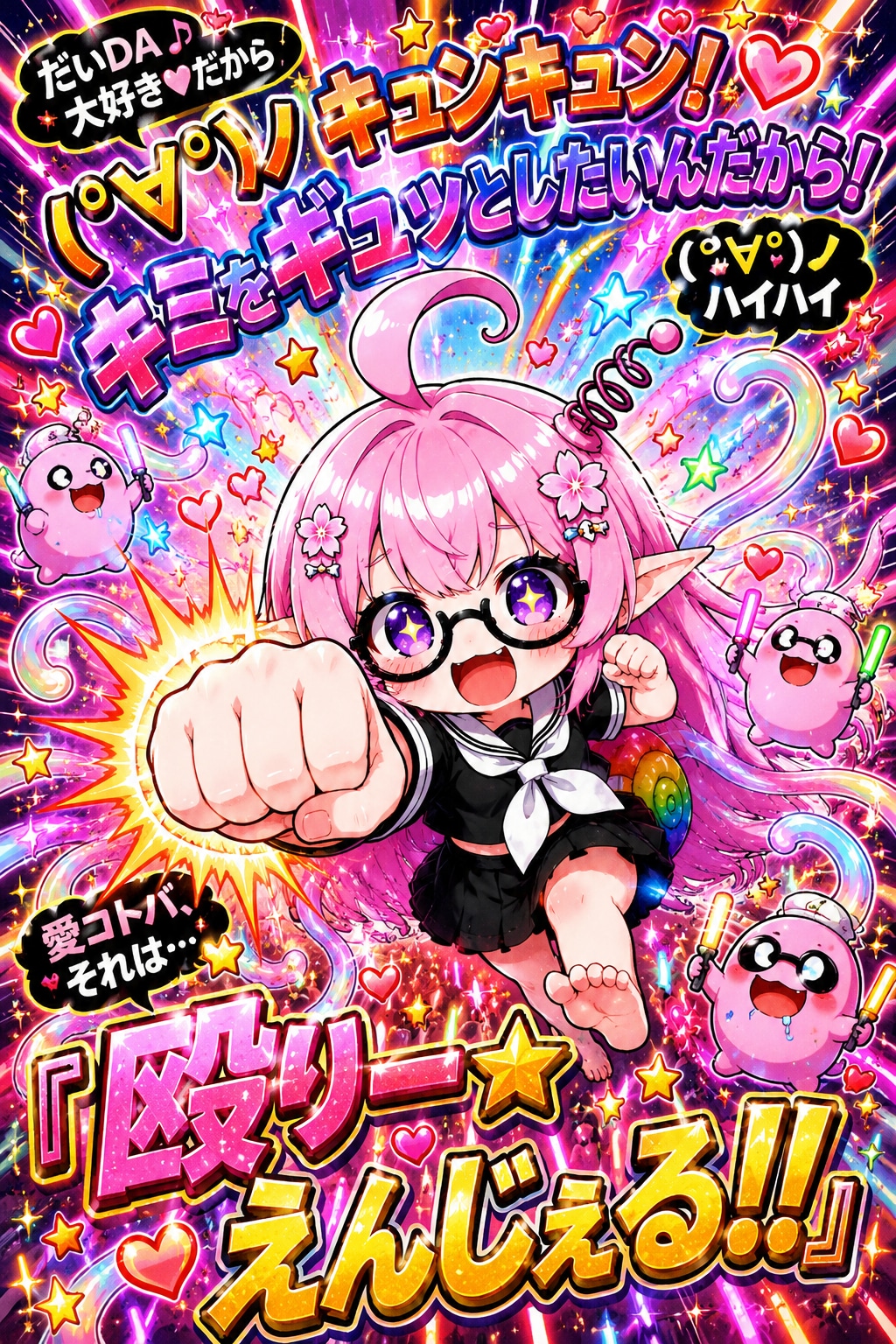 だいDA大好きだから(ﾟ∀ﾟ)ﾉ ｷｭﾝｷｭﾝ! キミをギュッとしたいんだから!(ﾟ∀ﾟ)ﾉ ﾊｲﾊｲ 愛コトバ、それは「殴りー☆えんじぇる!!」 | の人気AIイラスト・グラビア
