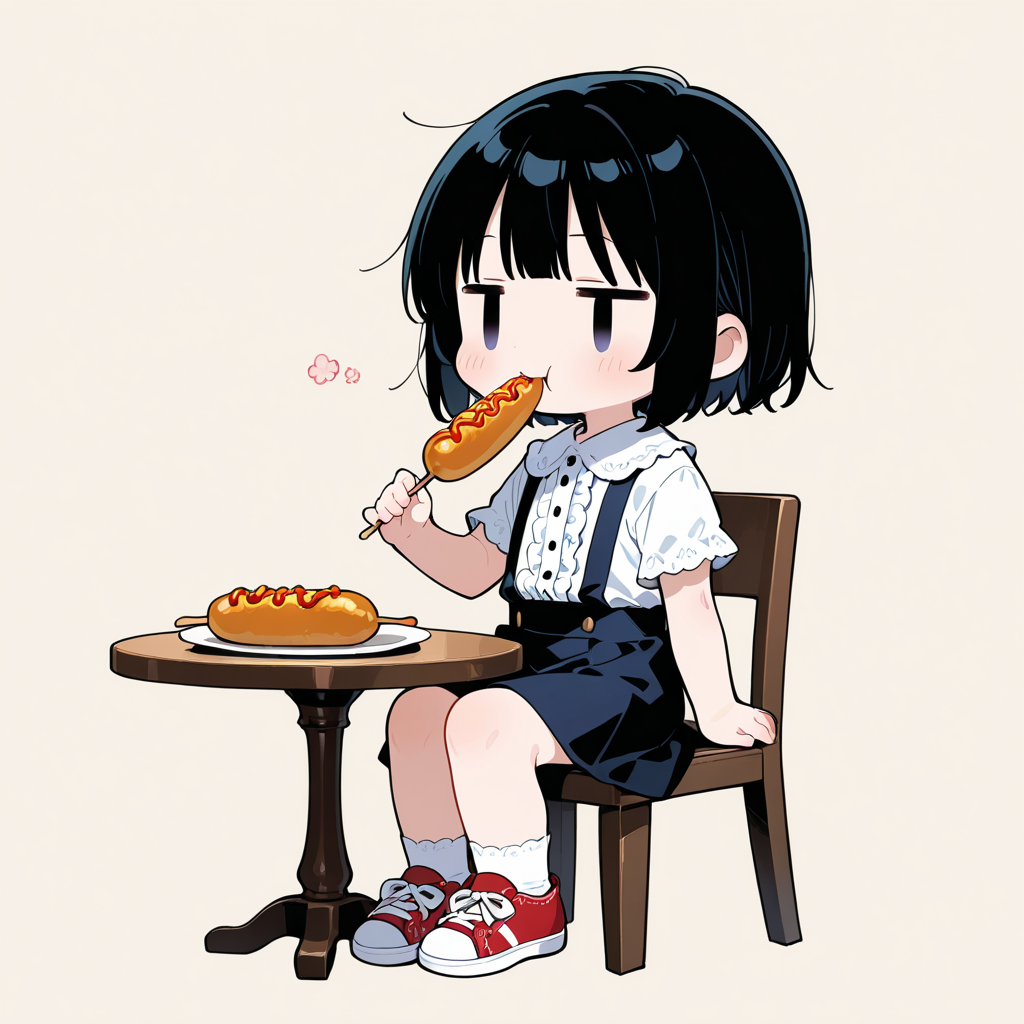 アメリカンドッグを食べる