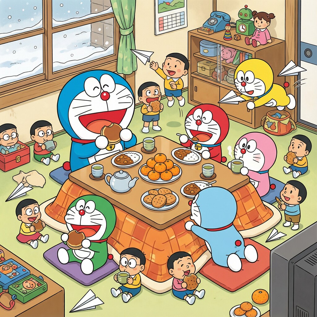 冬の団欒　ドラちゃん達と人形（コブンになるはずだった）達