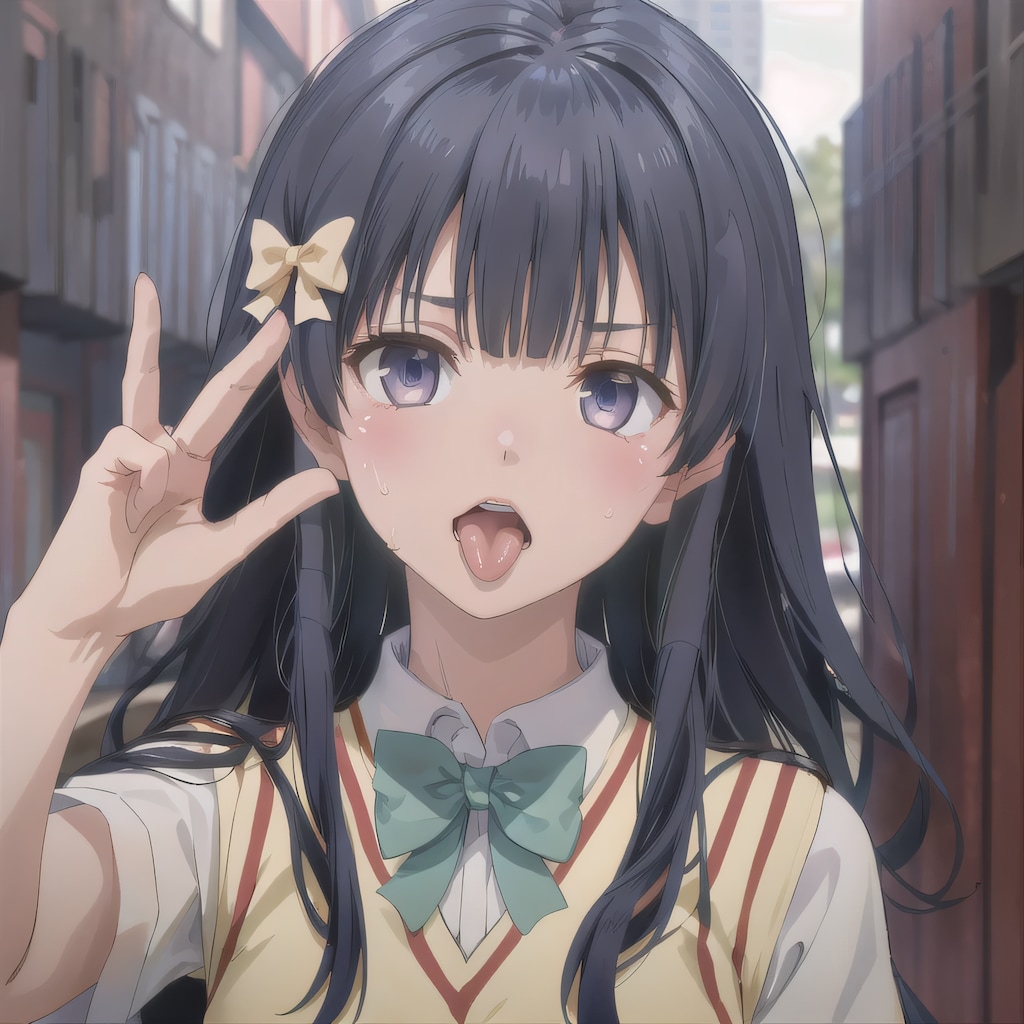 黒髪ロングの舌出し少女１８