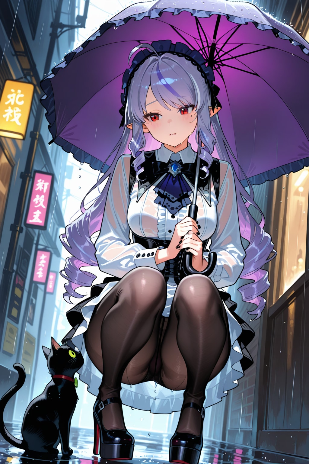 ずぶ濡れ黒猫を心配する