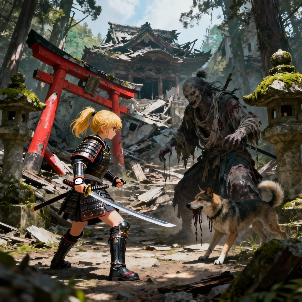 廃墟を探索する女冒険者