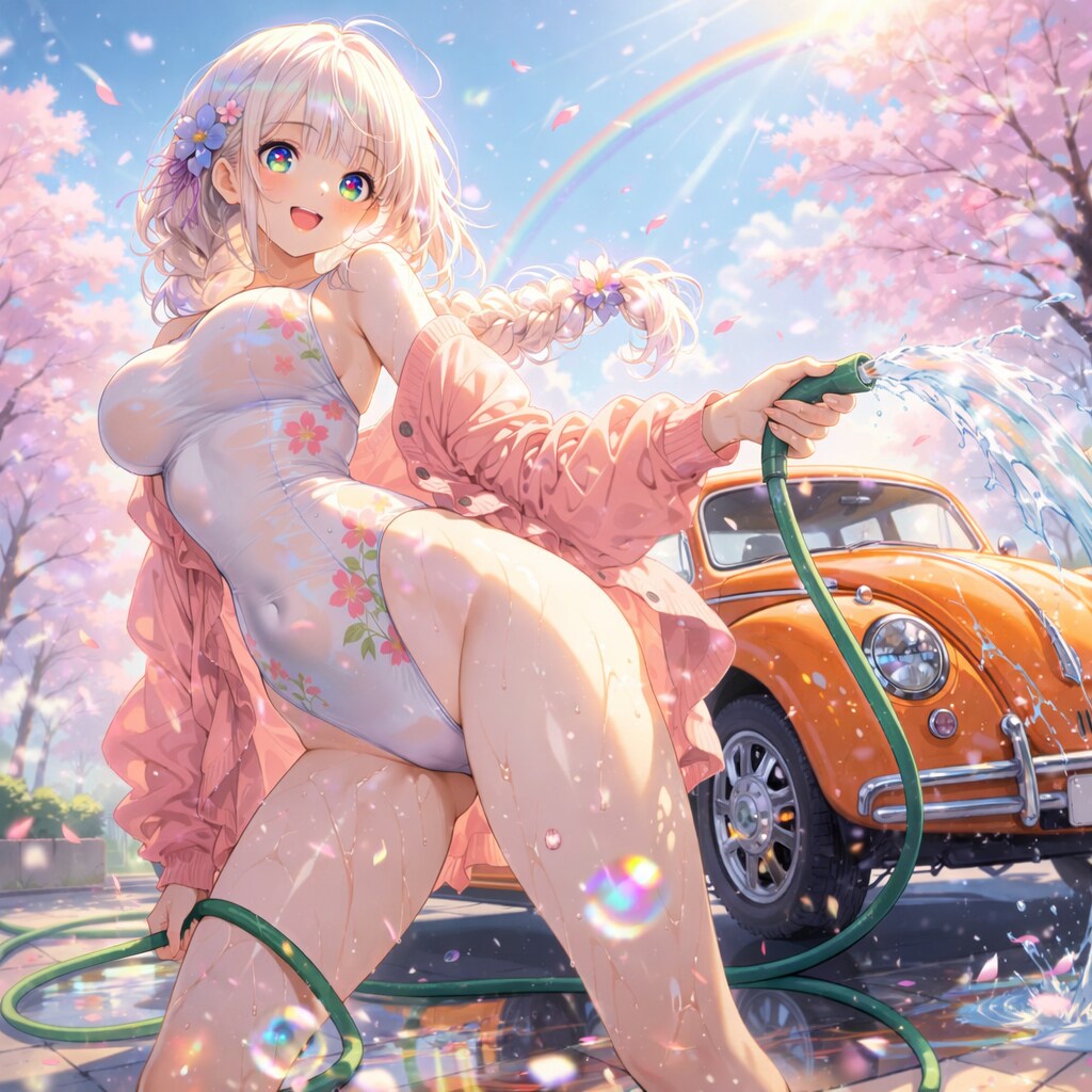水着で洗車