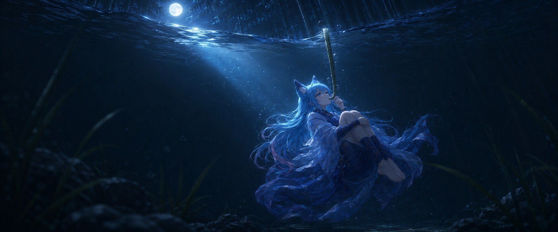 姫猫は、静かな水底で月を見上げる | の人気AIイラスト・グラビア