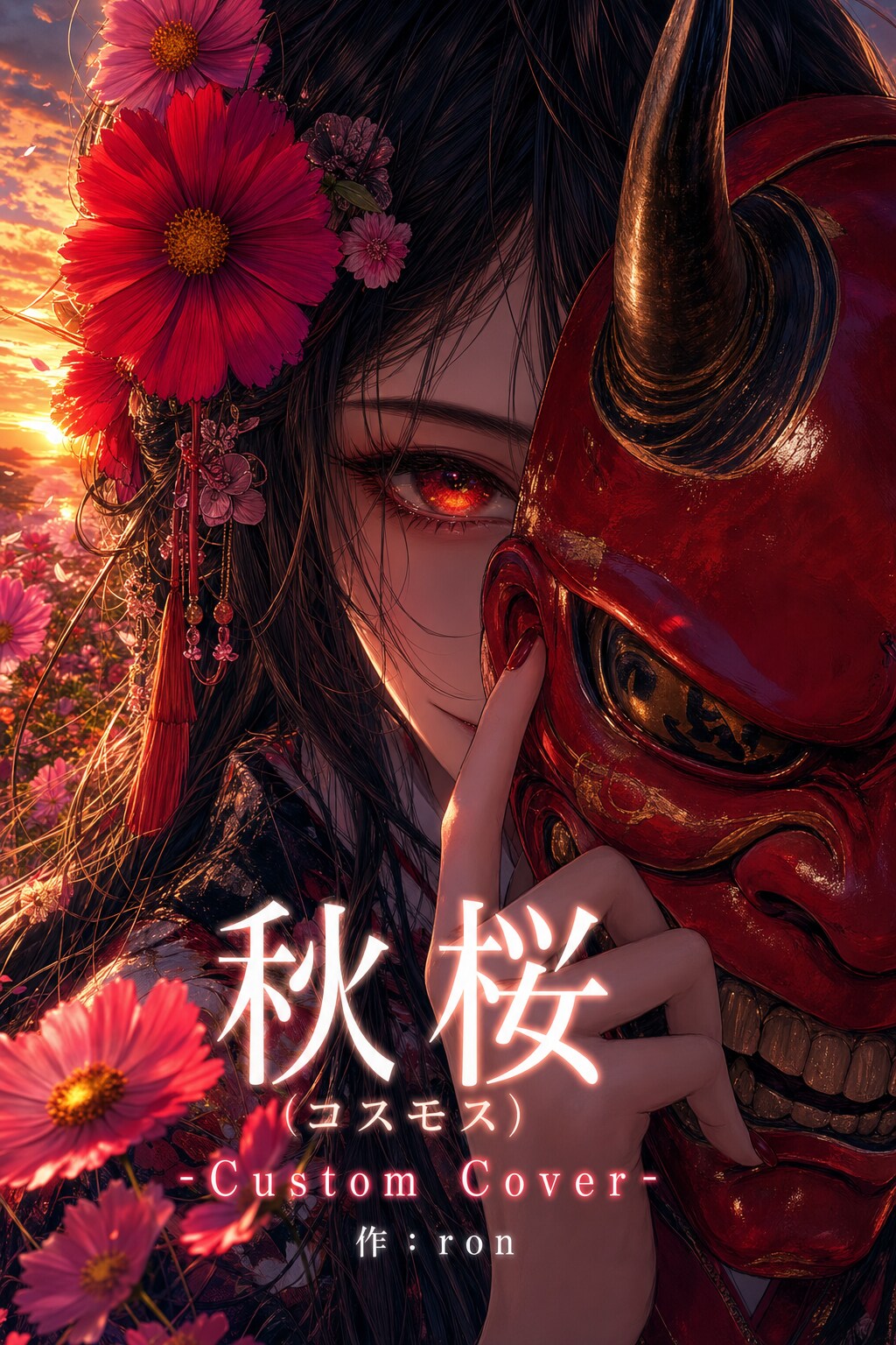 [曲付き]鬼面とツバキ