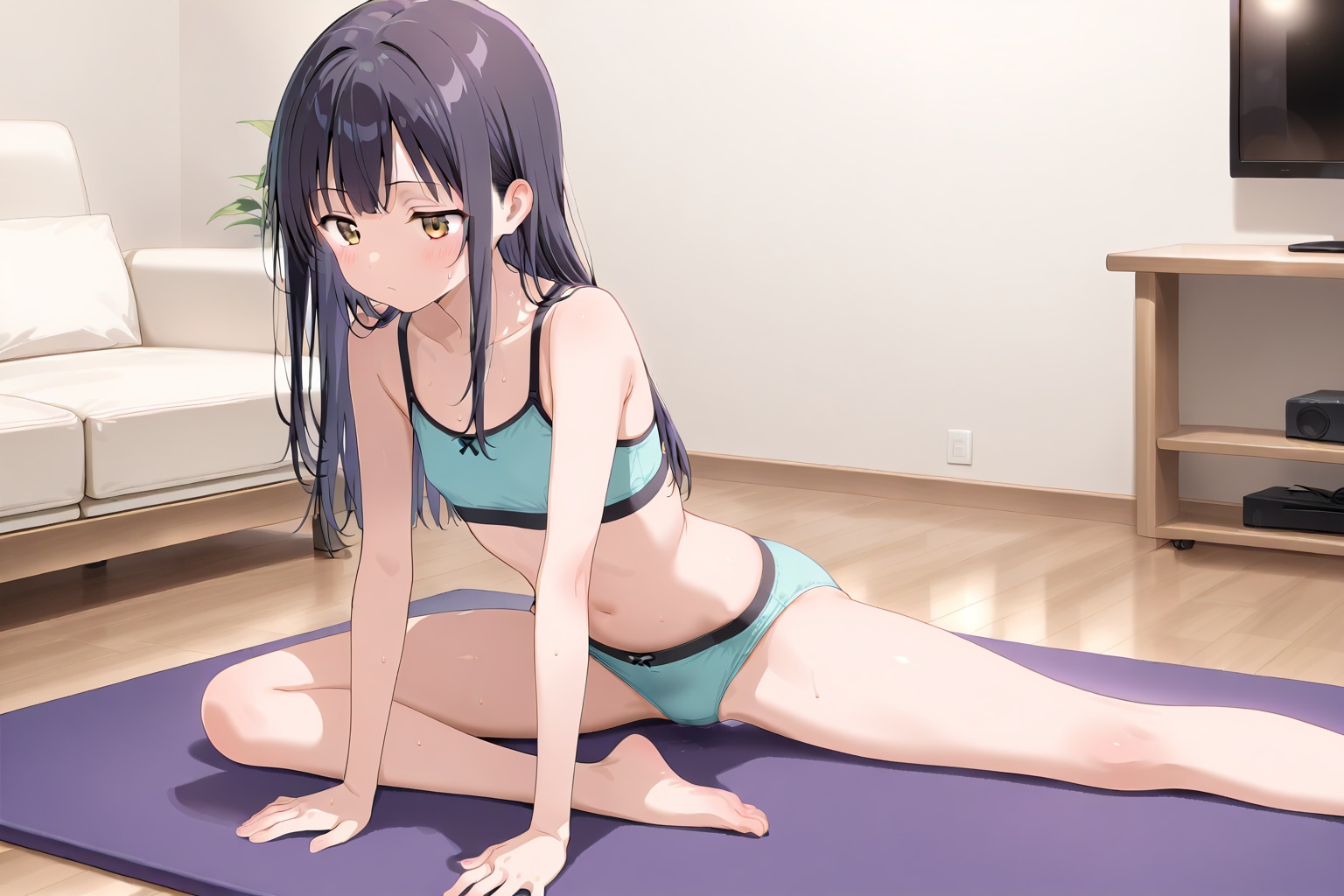 下着姿でヨガの時間