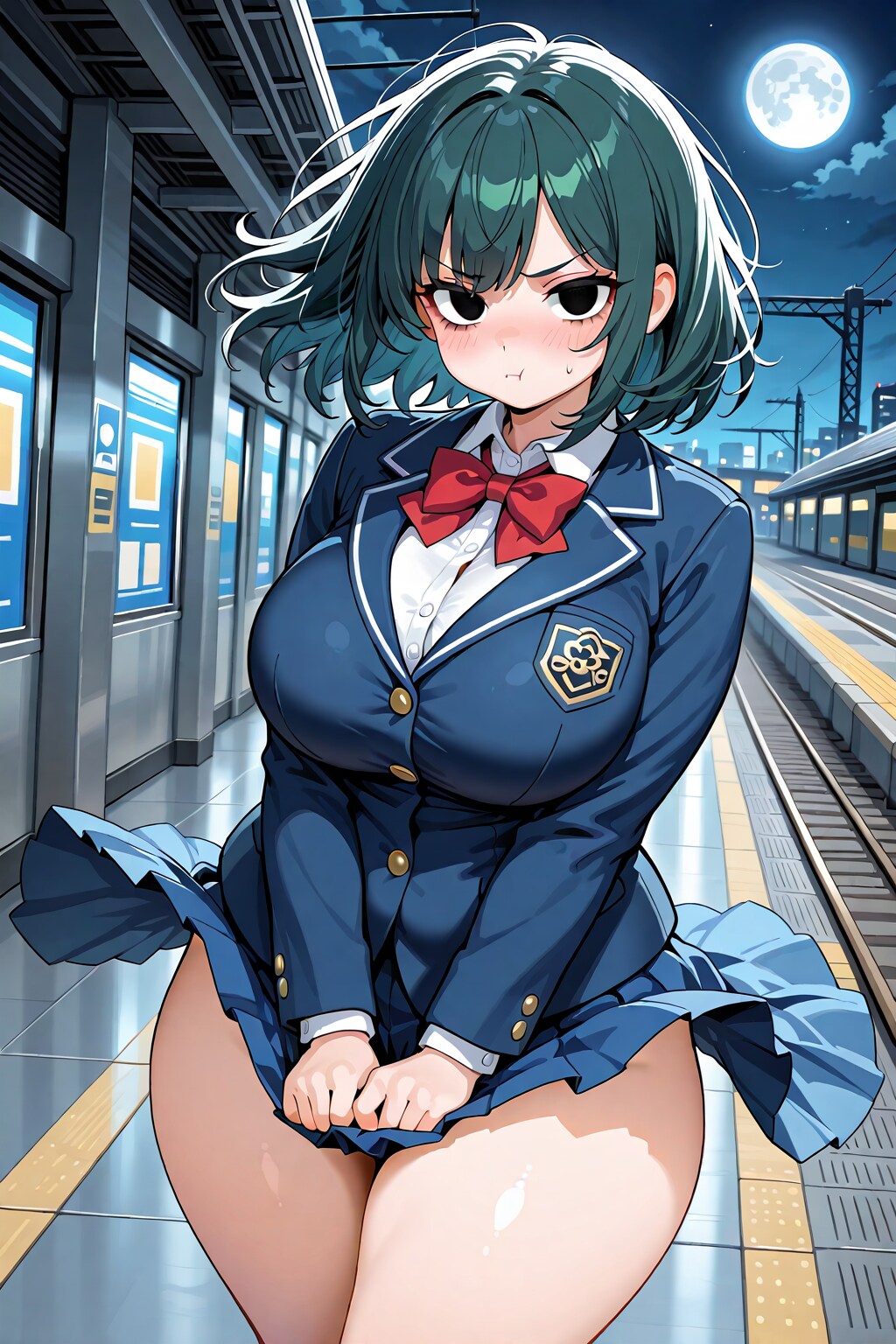 夜の液で列車を待つ『ぽっちゃりさん』