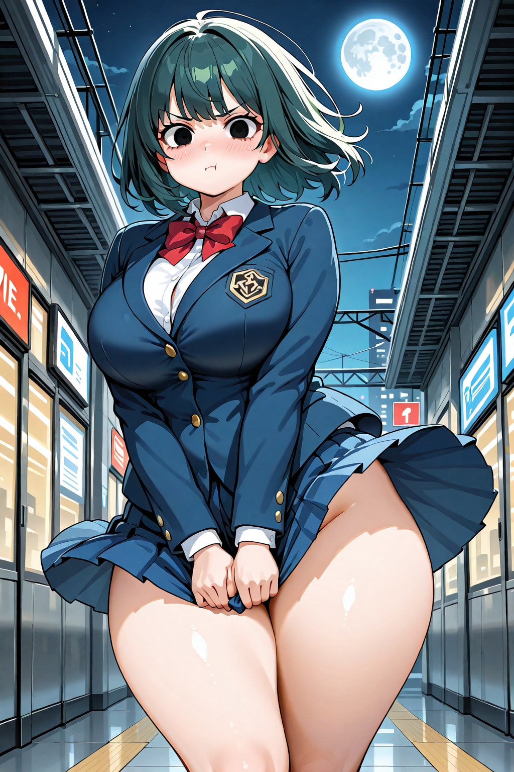 夜の駅で列車を待つ『ぽっちゃりさん』