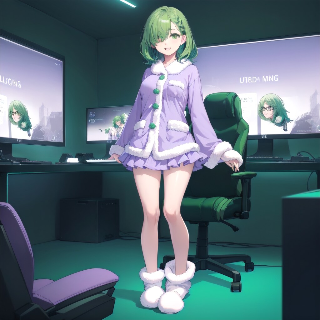ゲーミング部屋で、まったりしてる女の子