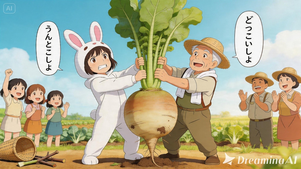 【All0429a】農家の人たちと一緒に無事だった春野菜の収穫をお手伝いをする事にした、みんなで楽しく収穫作業を行った。（モデル: Seedream 5.0）