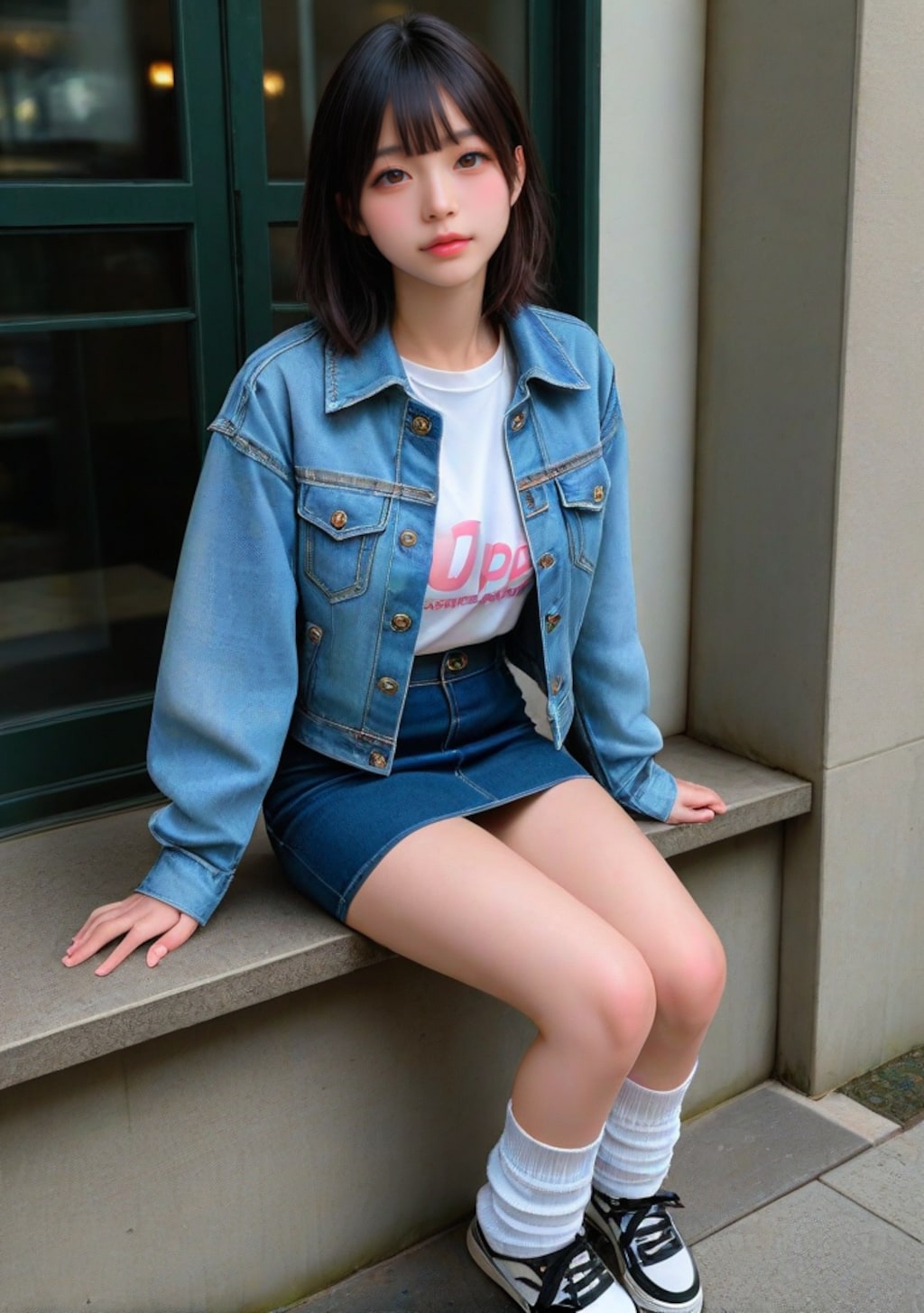 ジィージャンとデニムミニの女子