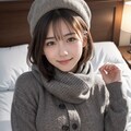コートを着てベッドに横たわる女性 2 3枚目