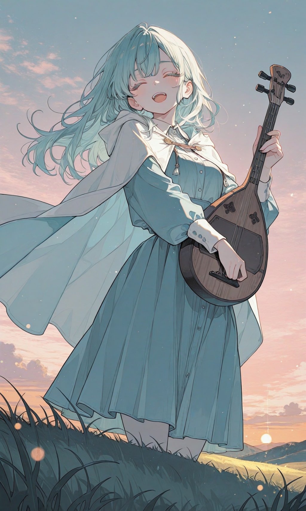 リュートを弾く少女